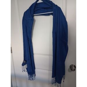 Handcrafted Rayon Shawl Wrap Scarf Blue 28" x 76" Fringe Made in India